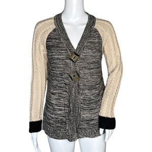 Willow Sweater Women Medium Gray Biege Buttons Neutral Minimalist Boho Lagenlook